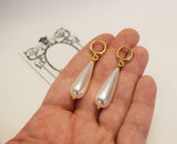 Shell Pearl Earrings - Long Teardrop
