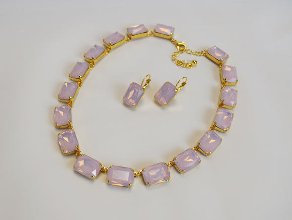 Pink Opal Crystal Collet Necklace - Large Octagon