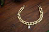 Double Strand Pearl Necklace - Medium Cream with Teardrop