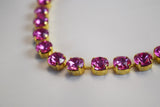 Bright Pink Crystal Collet Necklace - Small Round