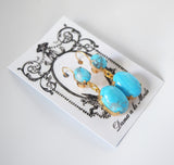 Glass Turquoise 2-stone Earrings - Small and Large Ovals