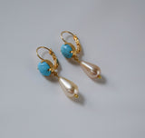 Faux Turquoise and Pearl Dangles - Small Oval