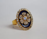 Faux "Enamel" ring with crystal halo - Flower