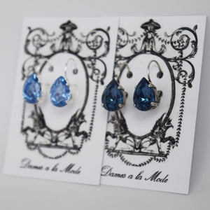 Blue Crystal Teardrop Earrings - Medium