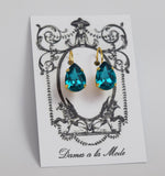 Blue Zircon Swarovski Crystal Earrings - Medium Teardrop