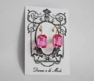 Pink Topaz Swarovski Crystal Earrings - Medium Octagon - ON SALE