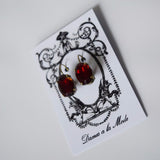 Glass Garnet Crystal Earrings - Medium Oval