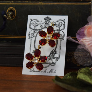 Floral Earrings - Swarovski Garnet Small Oval Stones