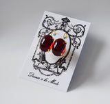 Dark Red Crystal Mirror Earrings - Large Oval