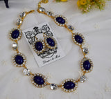 Lapis Blue Halo Necklace - Large Oval