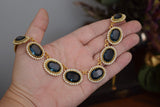 Navy Blue Swarovski Crystal Halo Rivere Necklace - Large Oval