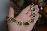 Navy Blue Swarovski Crystal Halo Rivere Necklace - Large Oval