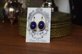 Lapis Lazuli Blue Glass Crown Earrings - Large Oval