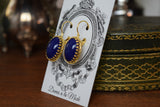 Lapis Lazuli Blue Glass Crown Earrings - Large Oval