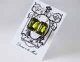 Olive Green Crystal Earrings - Large Octagon