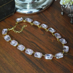 Pale Pink Aurora Crystal Collet Necklace - Large Octagon