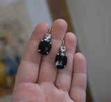 Black Onyx and Crystal 2-Stone Crystal Earrings - Large Oval