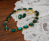 Emerald Green Aurora Crystal Collet Necklace - Large Octagon