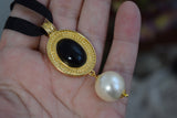 Renaissance Black Stone and Pearl Pendant