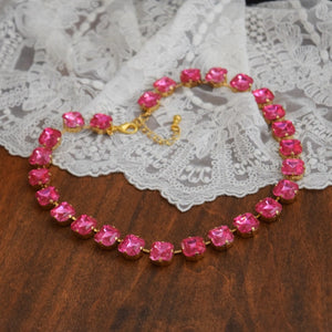 Pink Topaz Collet Necklace - Medium Square