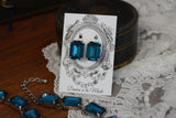 Dark Teal Blue Aurora Crystal Earrings - Large Octagon