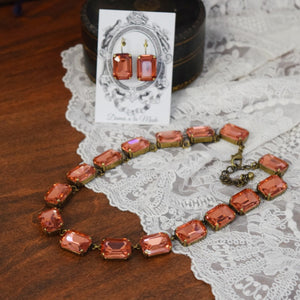 Peach Aurora Crystal Collet Necklace - Large Octagon