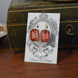 Peach Pink Aurora Crystal Earrings - Large Octagon