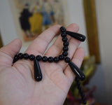 Black Onyx Beaded Necklace with Teardrops