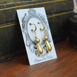 Golden Bead Earrings - 2-Stone Teardrop