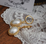 Crown set Pearl earrings - Medium Oval