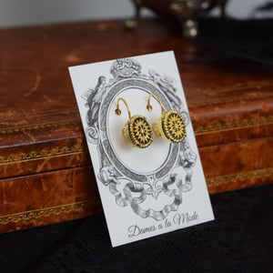 Victorian Black and Gold Earrings - Medium Oval