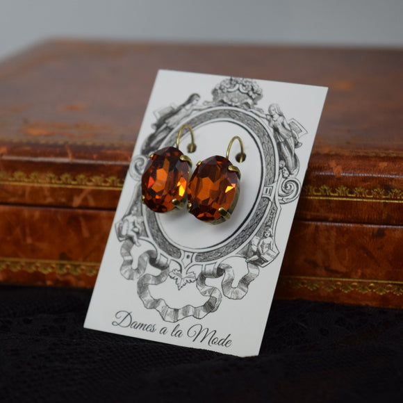 Orange Topaz Aurora Crystal Earrings - Large Oval