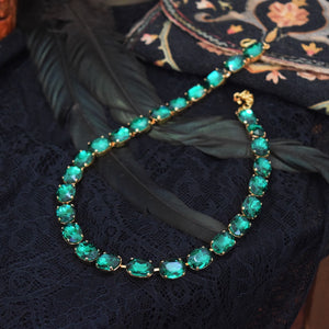 Emerald Green Aurora Crystal Collet Necklace - Medium Oval