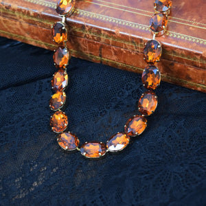 Orange Topaz Aurora Crystal Collet Necklace - Large Oval