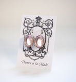 Pale Pink Crystal Mirror Earrings - Large Oval