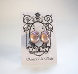 Pale Pink Crystal Mirror Earrings - Large Oval