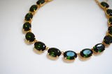 Green Tourmaline Crystal Collet Necklace - Large Oval