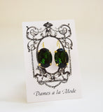 Green Tourmaline Crystal Earrings - Large Oval