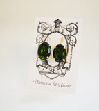 Green Tourmaline Crystal Earrings - Large Oval