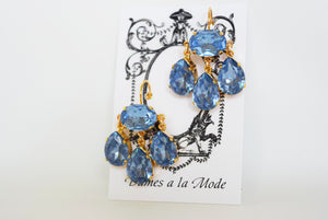 Girandole Earrings - Large Pear Light Blue