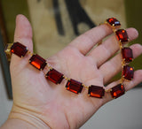 Ruby Red Aurora Crystal Collet Necklace - Large Octagon