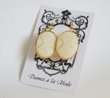 Cameo Earrings - White Milk Glass - Large