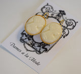 Cameo Earrings - White Milk Glass - Large