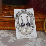 Shell Pearl Double Stone Teardrops - Black and White