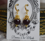 Garnet and Filigree Dangle Earrings