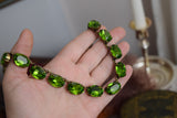 Olive Green Aurora Crystal Collet Necklace - Large Oval