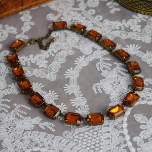 Orange Topaz Aurora Crystal Collet Necklace - Large Octagon