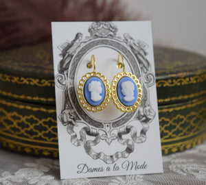 Blue Cameo Lace-Edge Earrings