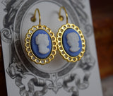 Blue Cameo Lace-Edge Earrings