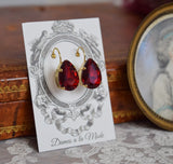 Dark Red Garnet Earring - Large Teardrop